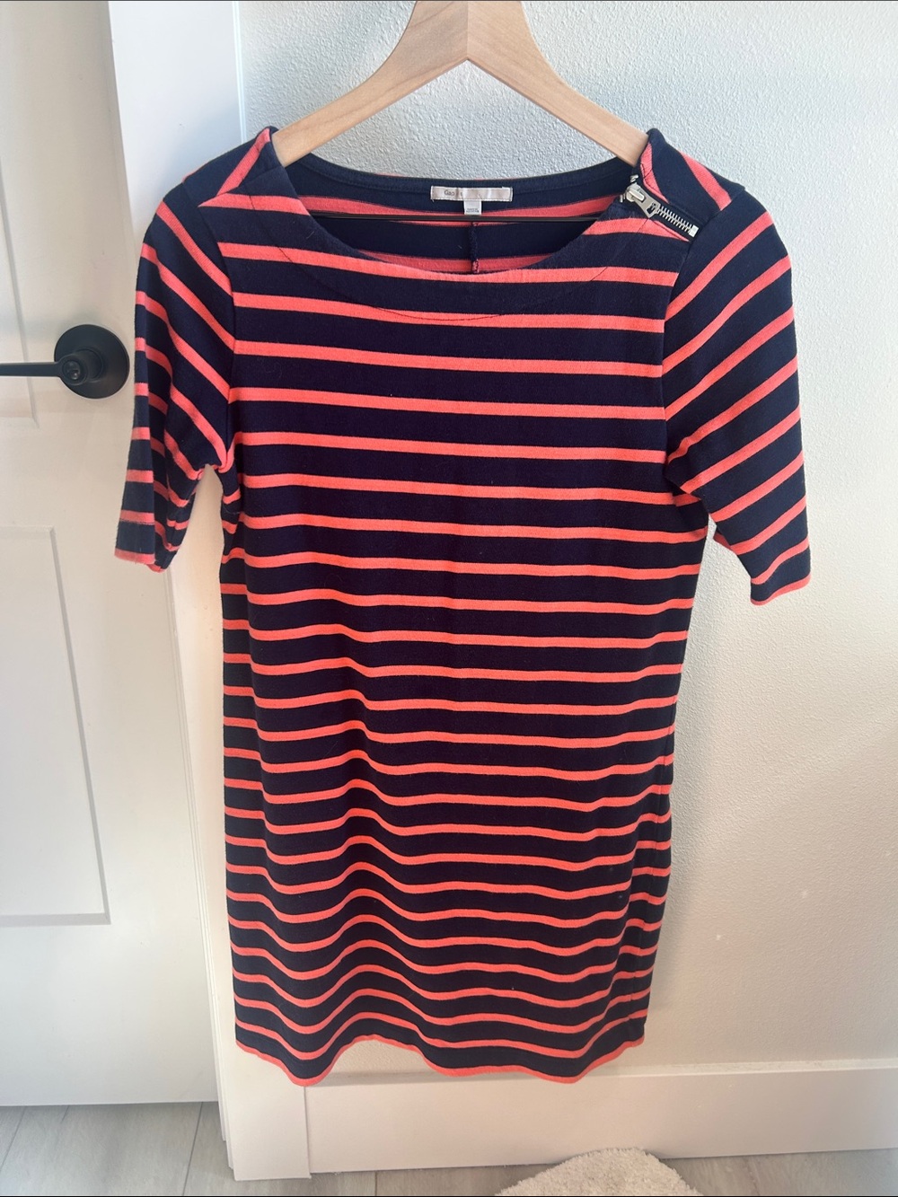 GAP Navy and Coral Striped Boatneck Mini Dress